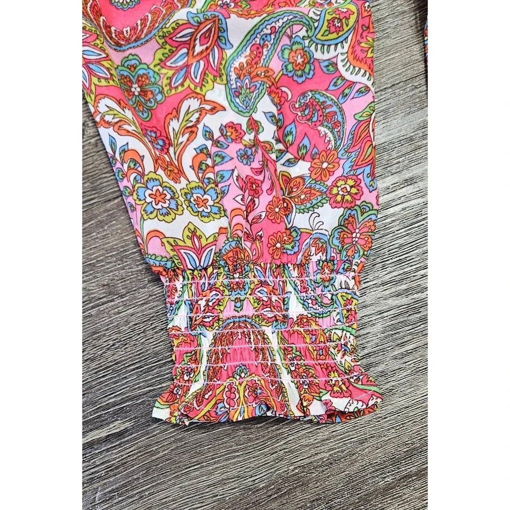 Harlow & Rose Pink Paisley Print Long-sleeve Midi Dress Size Medium Missing Belt - Picture 9 of 16